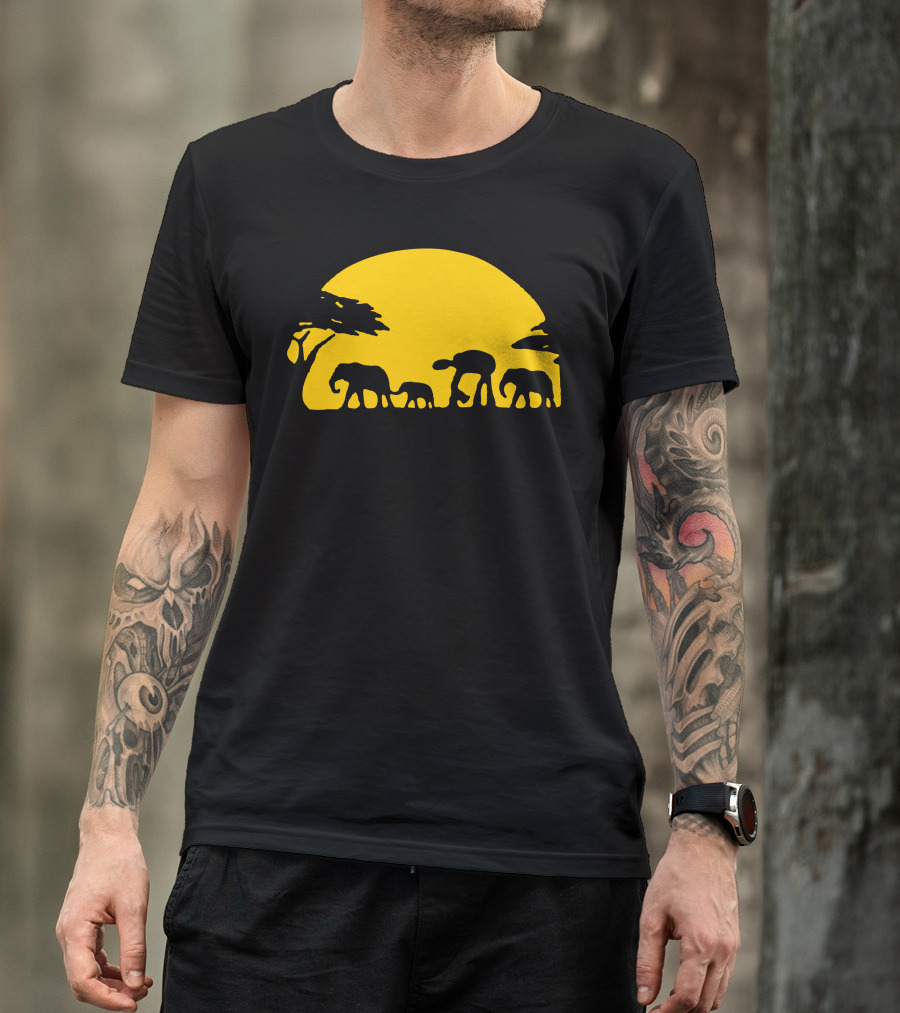 Walker Across African Elephant Safari Sunset T-Shirt