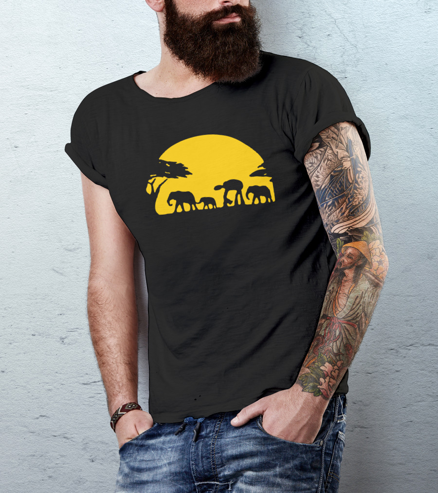 Walker Across African Elephant Safari Sunset T-Shirt