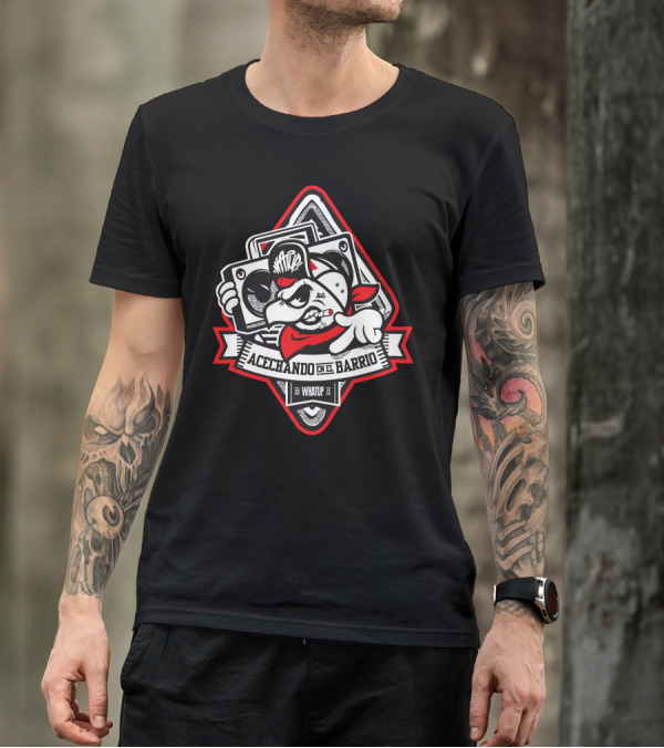 Acechando En El Barrio Watup Boombox Character With Red Bandana T-Shirt
