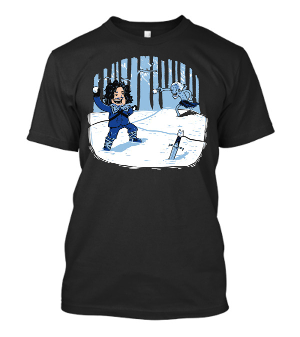 Jon Snowball Winter Battle With Sword And Creature In Snowy Forest T-Shirt