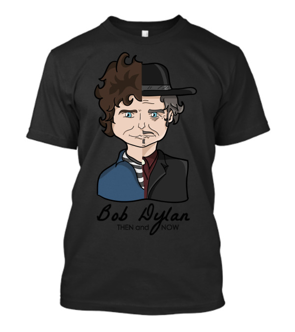 Bob Dylan Then And Now Dual Era Cartoon Face T-Shirt