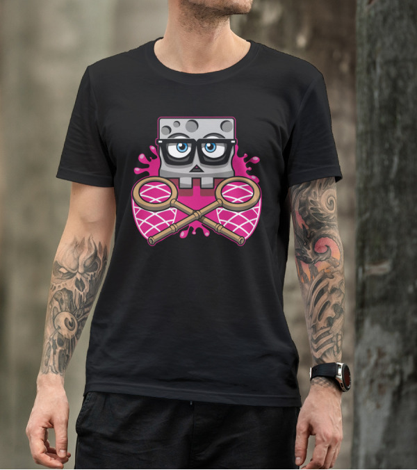 Jellyfish Or Die Glasses Square Character Pink Splatter Crossed Nets T-Shirt