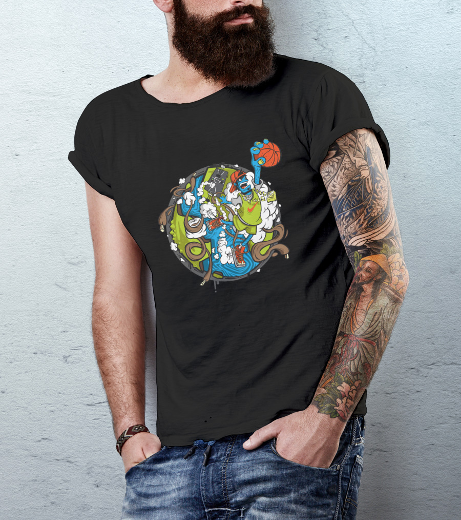Jumper World Dunk Cartoon Character Basketball T-Shirt