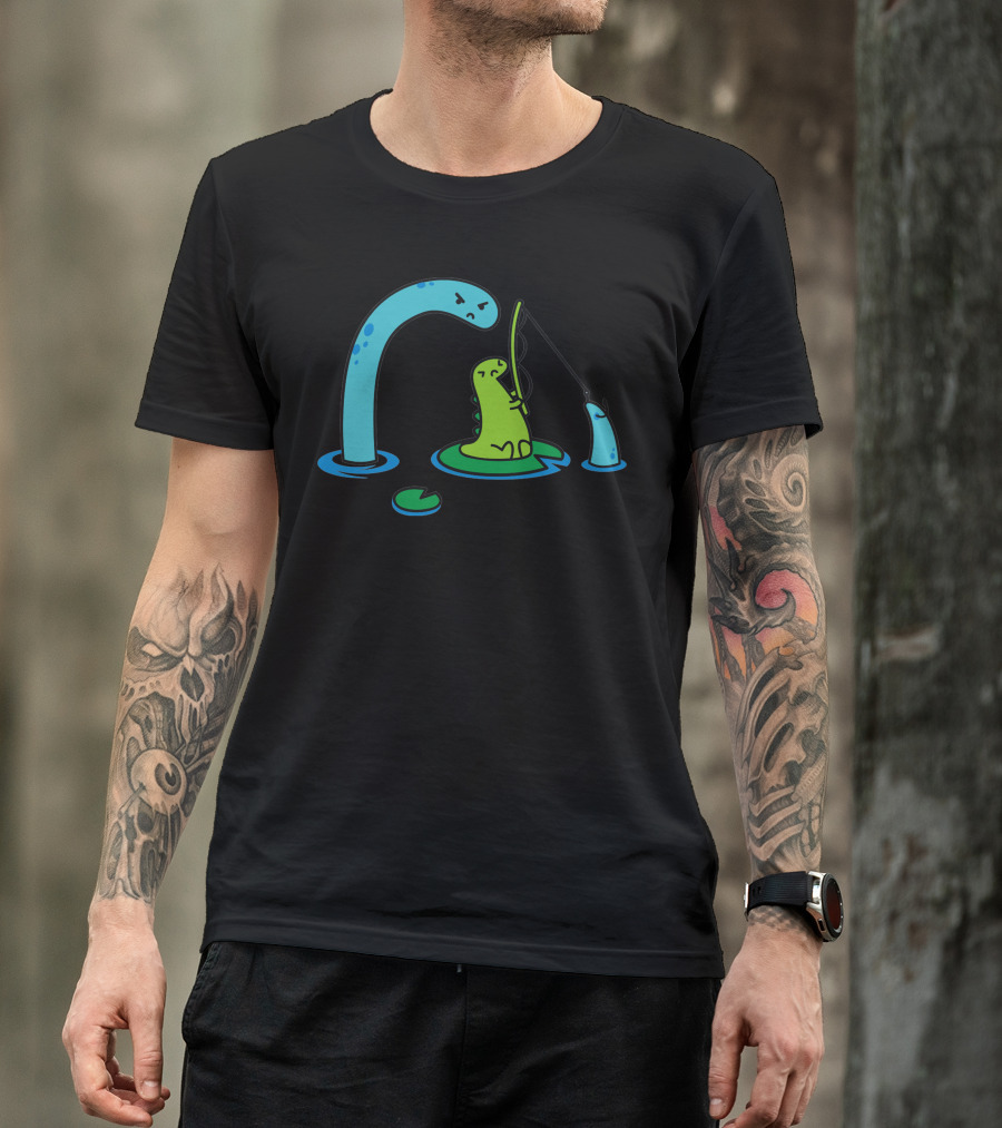 Jurassic Fish Dinosaur Fishing With Loch Ness Monster T-Shirt