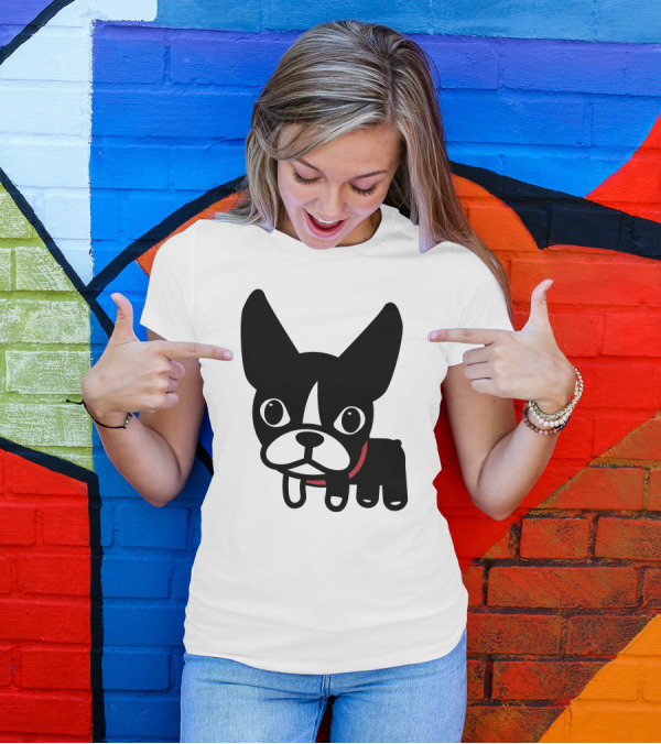 Just Luna Cute Cartoon Boston Terrier Dog T-Shirt