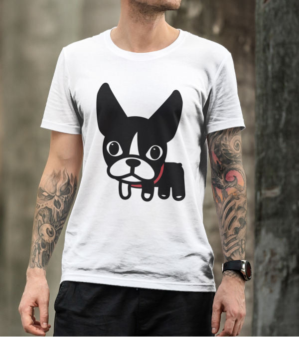 Just Luna Cute Cartoon Boston Terrier Dog T-Shirt