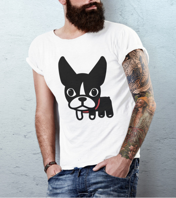 Just Luna Cute Cartoon Boston Terrier Dog T-Shirt