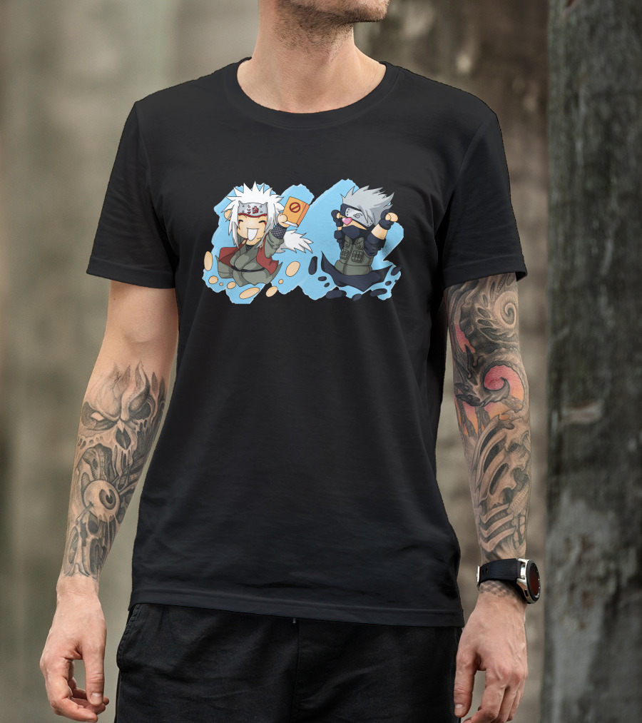 Kakashi And Jiraiya Chibi Characters In Cute Anime T-Shirt