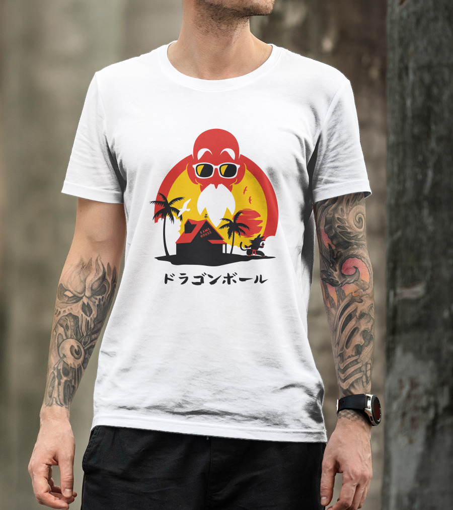 Kame House Sunset Palm Tree Scene T-Shirt