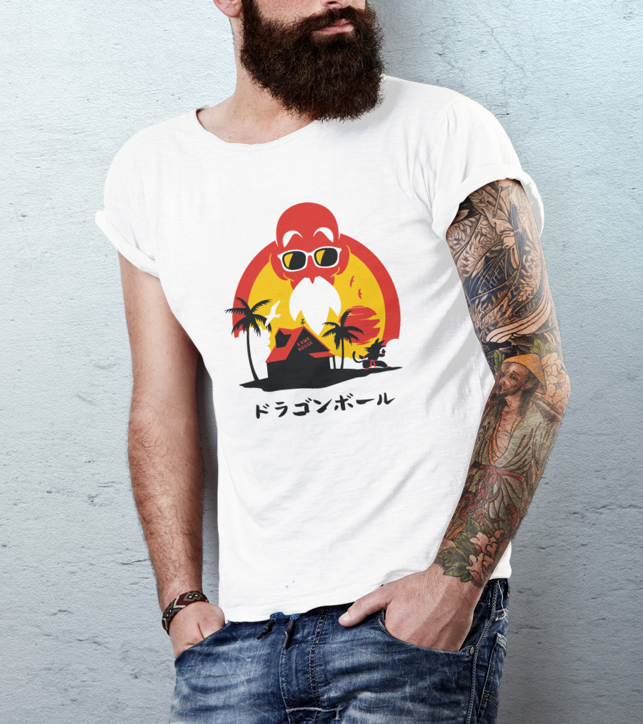 Kame House Sunset Palm Tree Scene T-Shirt