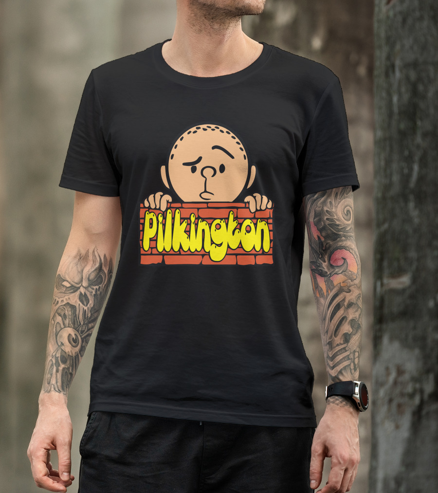 Karl Pilkington Peeking Pilkington Brick Wall Cartoon Character T-Shirt