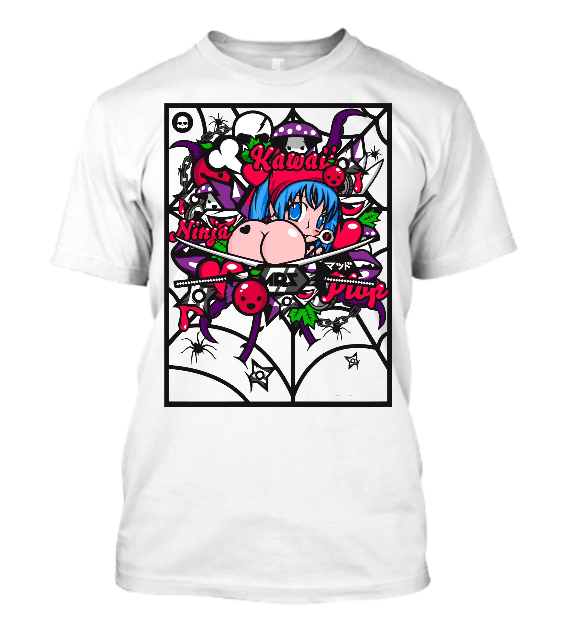Kawaii Ninja Mad Kuro Skull And Mushroom Tattoo T-Shirt