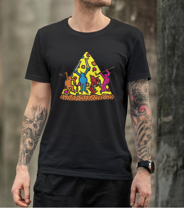 Keith Haring Dancing Figures Pizza Slice T-Shirt