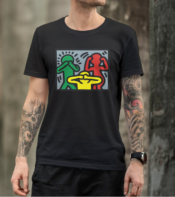 Keith Haring See No Evil Speak No Evil Hear No Evil Colorful Figures T-Shirt