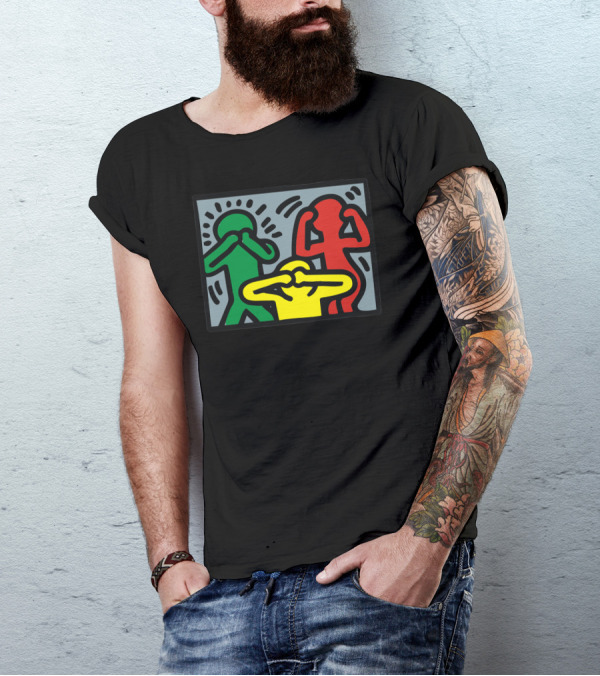 Keith Haring See No Evil Speak No Evil Hear No Evil Colorful Figures T-Shirt