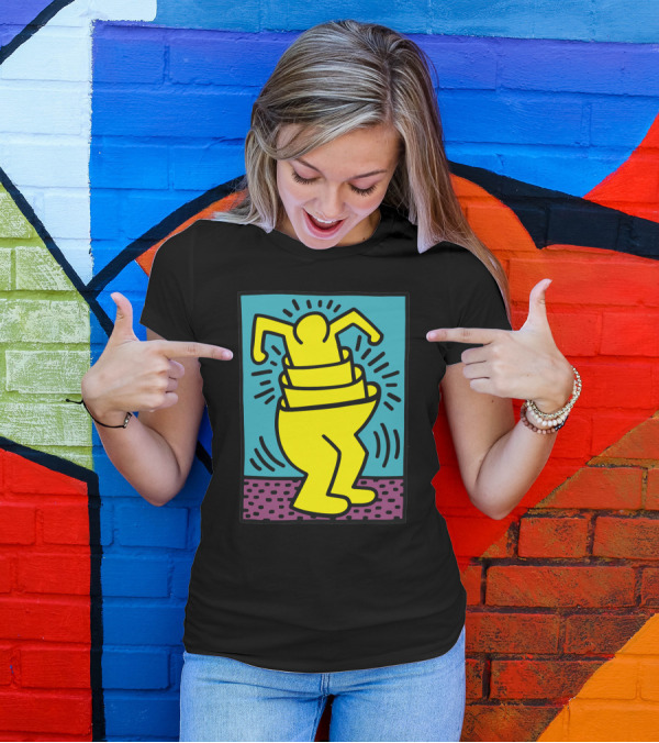 Keith Haring Vibrant Yellow Dancing Figure T-Shirt
