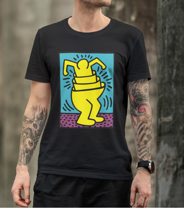 Keith Haring Vibrant Yellow Dancing Figure T-Shirt