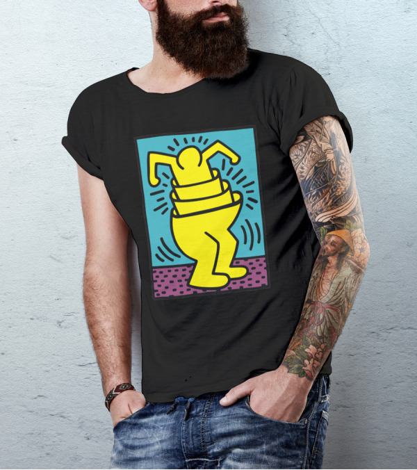 Keith Haring Vibrant Yellow Dancing Figure T-Shirt
