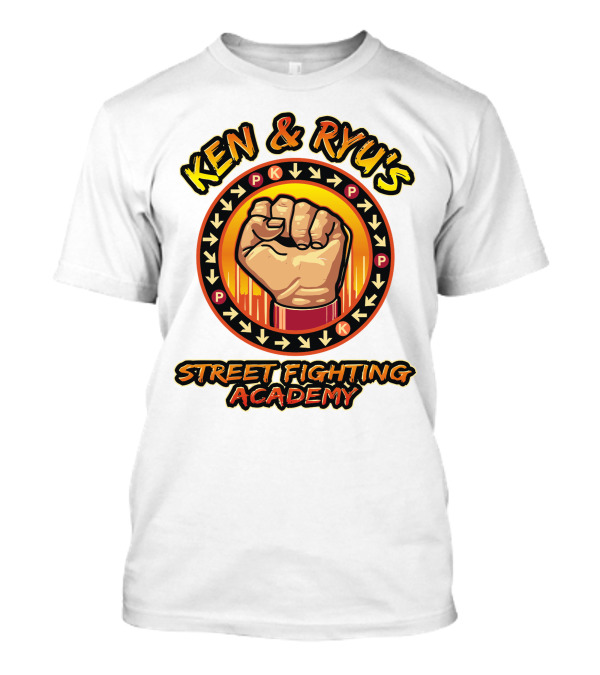 Ken And Ryu's Street Fighting Academy Fist Symbol With Moves Arrows T-Shirt