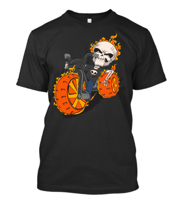 Kid Rider Flaming Skull On Tricycle T-Shirt