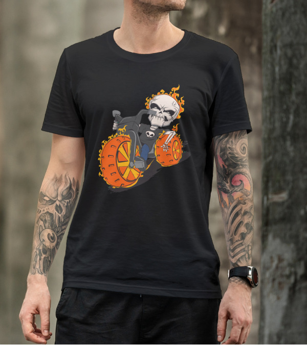 Kid Rider Flaming Skull On Tricycle T-Shirt