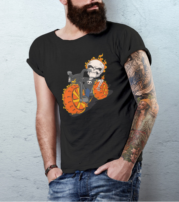 Kid Rider Flaming Skull On Tricycle T-Shirt