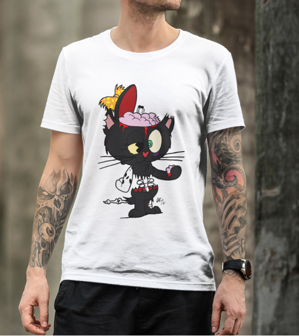 Kitzee Zombie Kitten With Exposed Brain And Bowtie T-Shirt