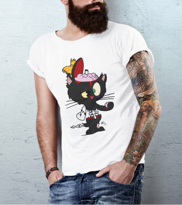 Kitzee Zombie Kitten With Exposed Brain And Bowtie T-Shirt