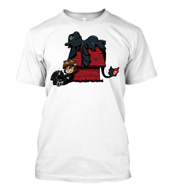 Krokmou Peanuts Hiccup Toothless Snoopy Doghouse Crossover T-Shirt