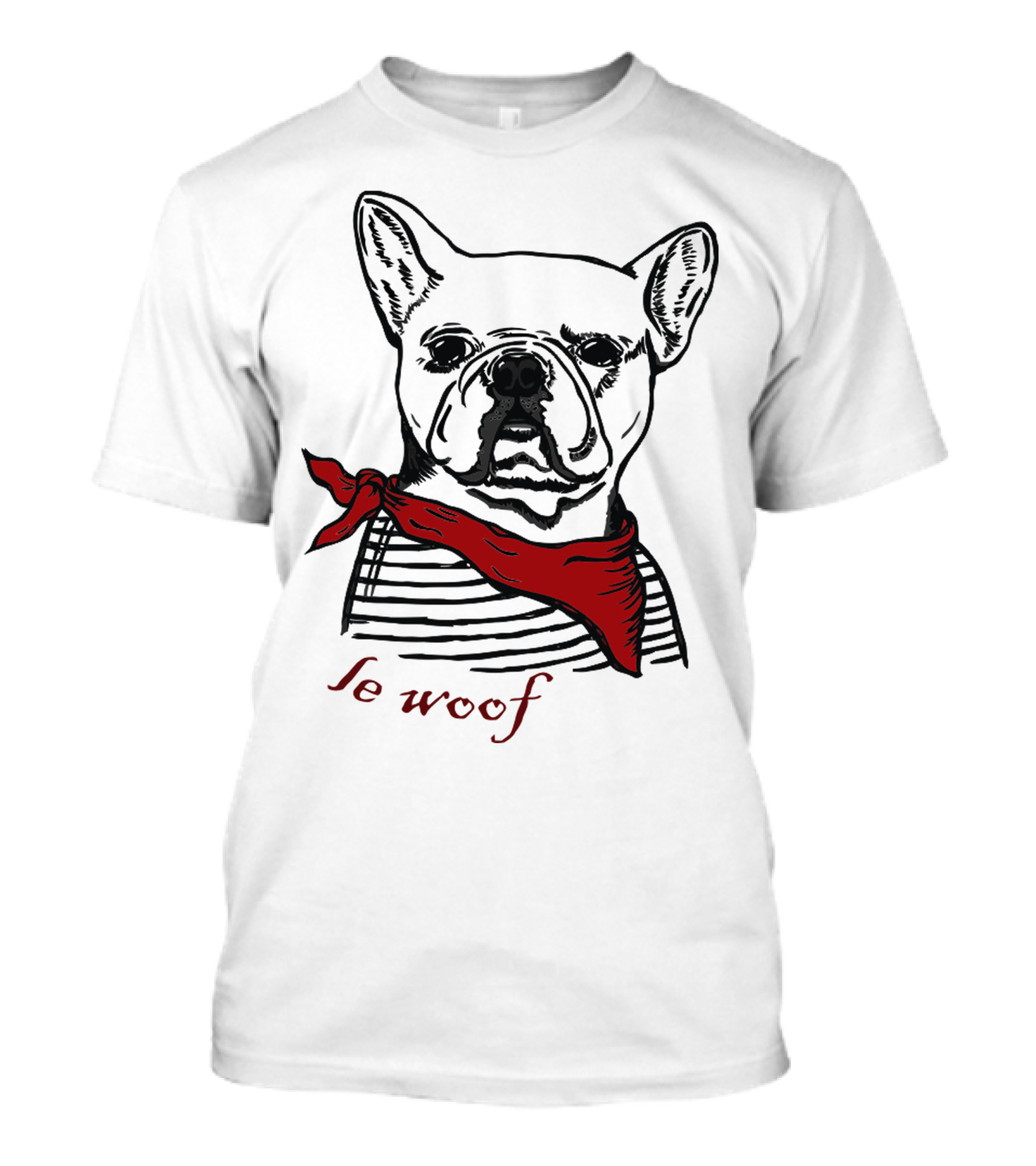 Le Woof French Bulldog With Red Scarf T-Shirt
