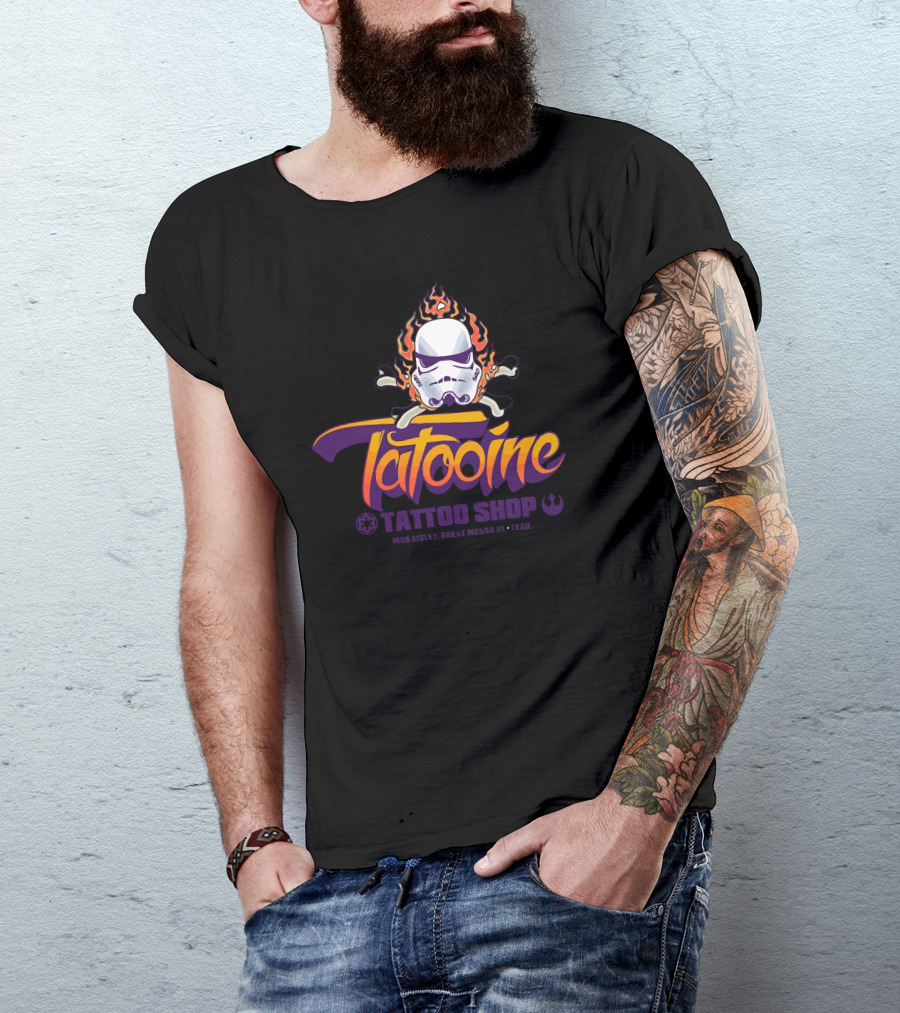 Tatooine Tattoo Shop Stormtrooper Helmet Fire T-Shirt