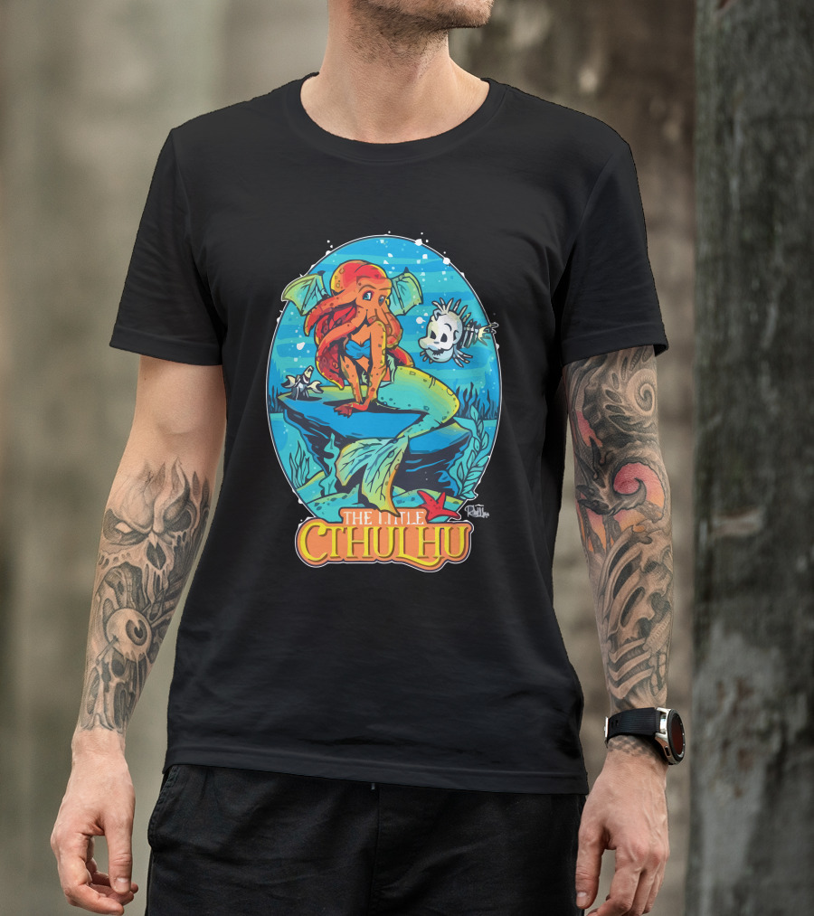 The Little Cthulhu Mermaid Mashup Underwater Scene T-Shirt