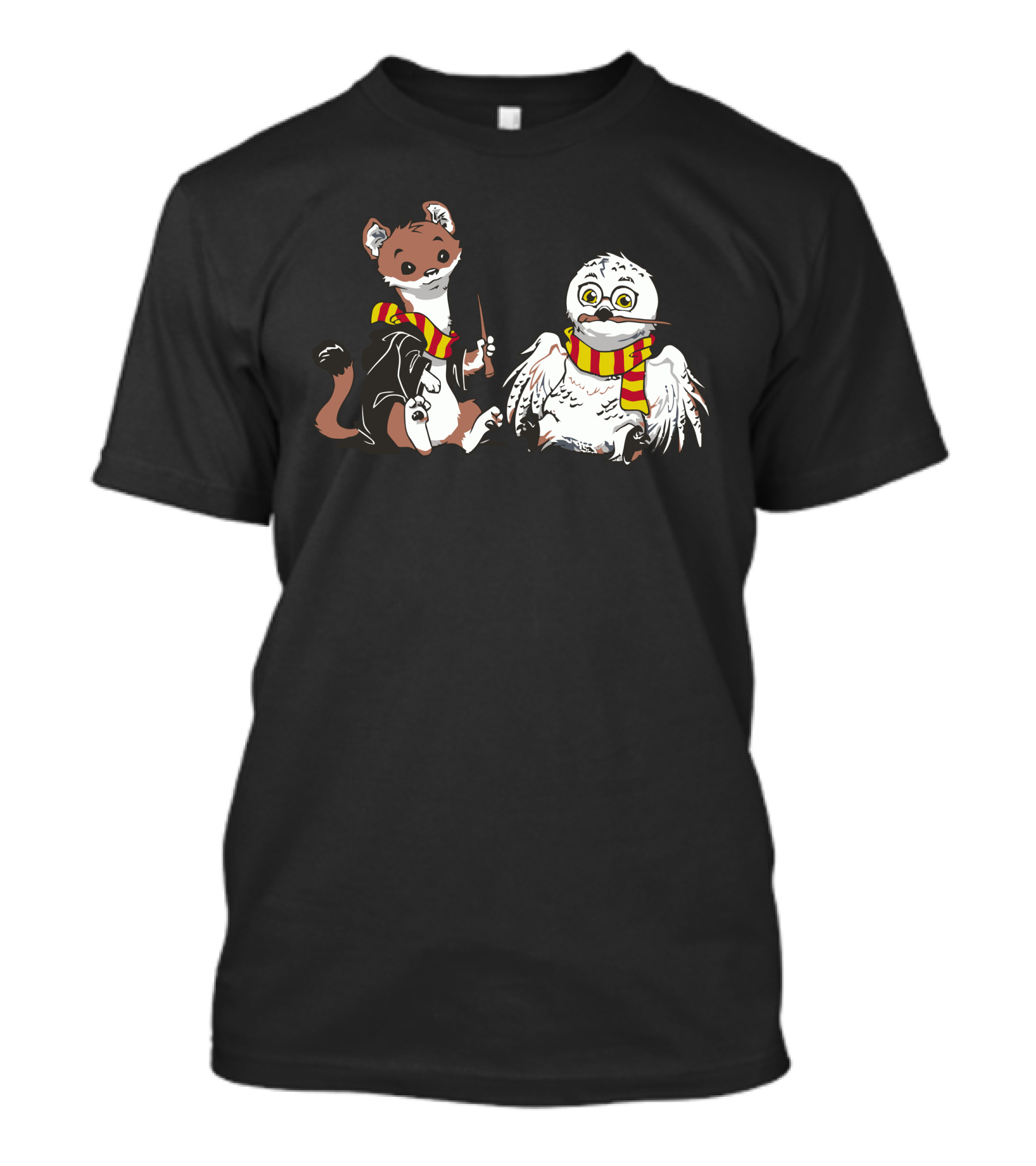 The Owl And The Weasel Wizard Duo With Red And Yellow Scarves T-Shirt