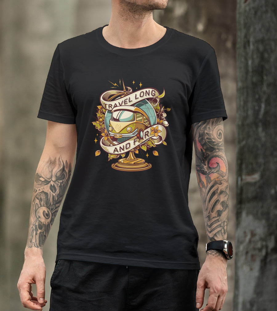 Travel Long And Far Vintage VW Bus Adventure T-Shirt