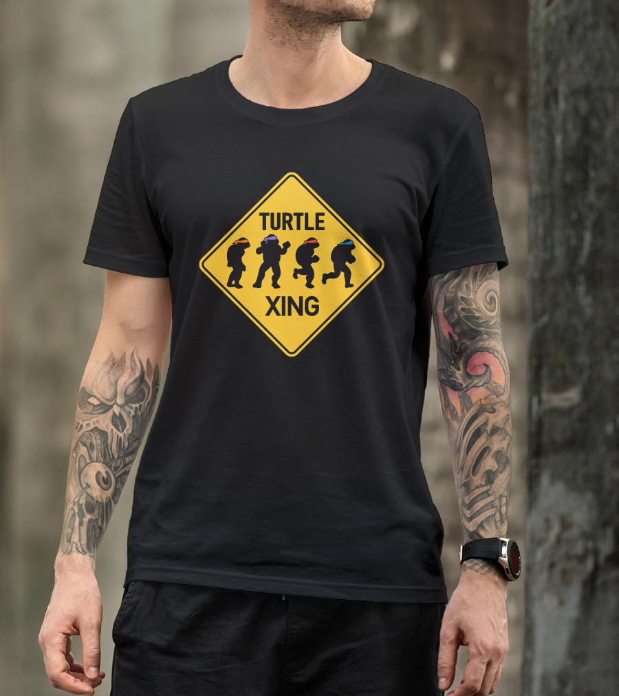 Turtle Xing Ninja Silhouettes Caution Sign T-Shirt