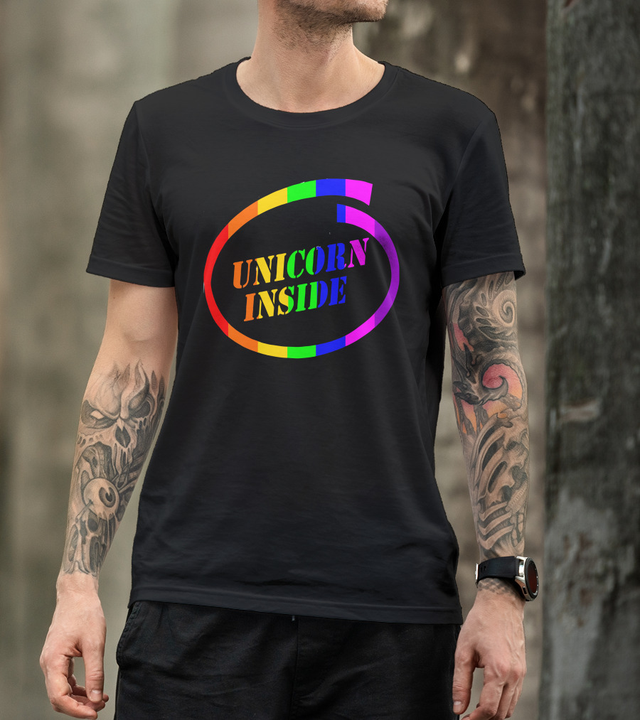 Unicorn Inside Rainbow Graphic Fun T-Shirt