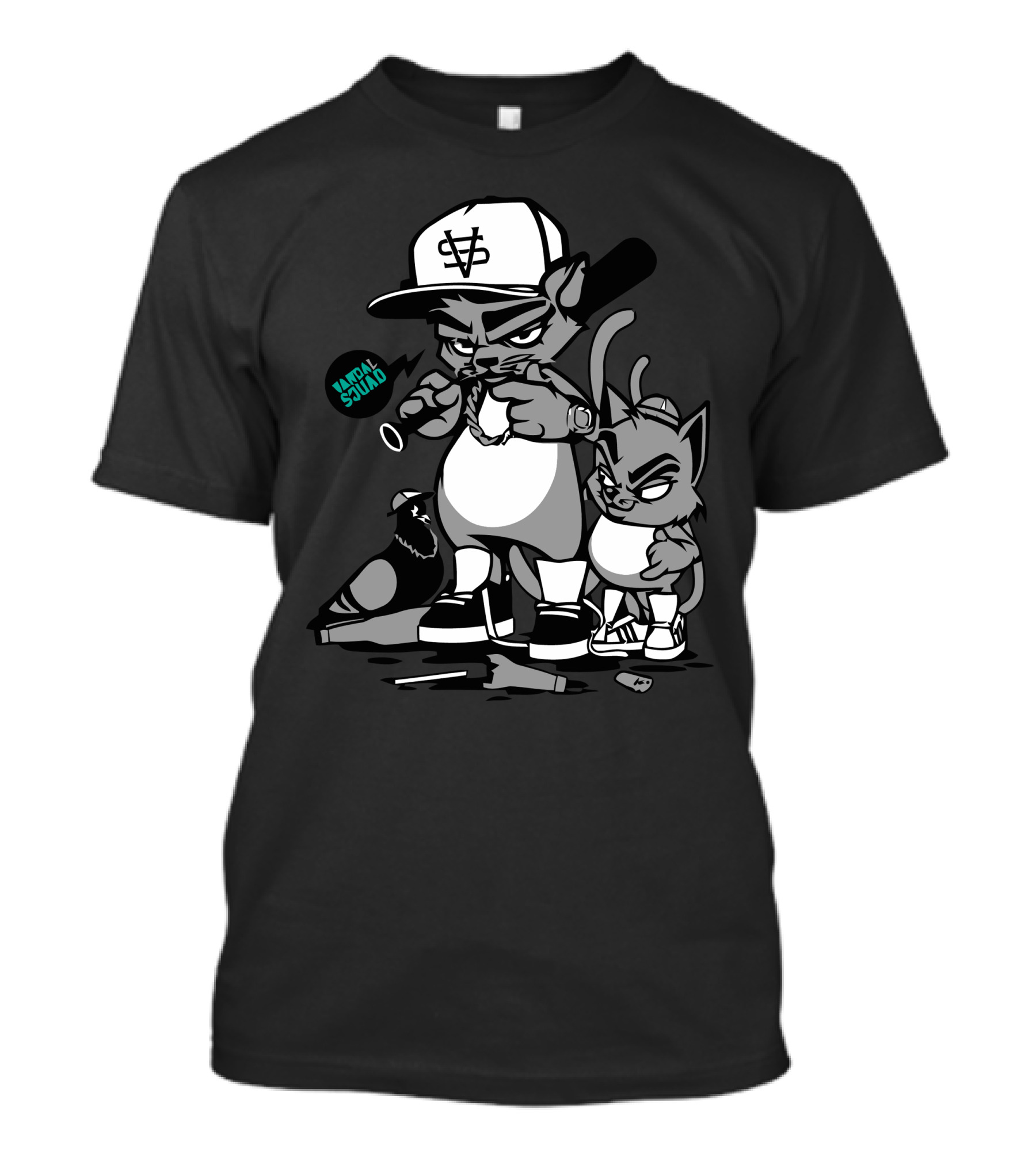 Vandal Squad Urban Cartoon Characters With Baseball Bat And Pigeon T-Shirt