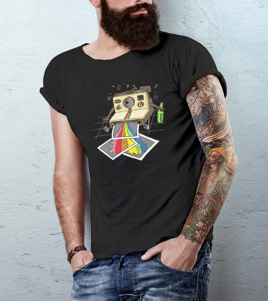 Polaroid Rainbow Vomit Camera With Bottle T-Shirt