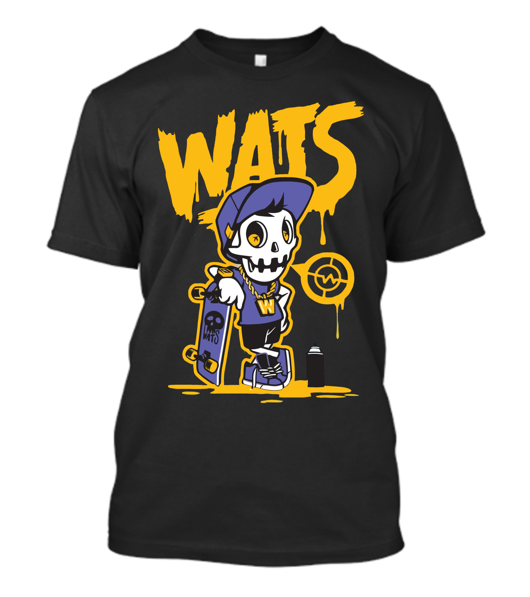 Wats Skeleton Skater With Purple Cap And Gold Chain T-Shirt