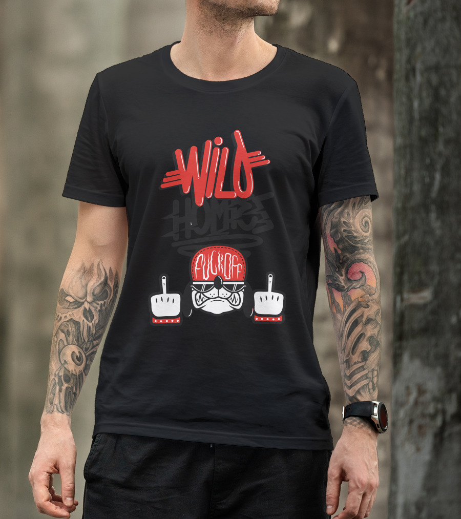 WILD HOMIES ROCK OFF MIDDLE FINGER DOG WITH CAP T-Shirt