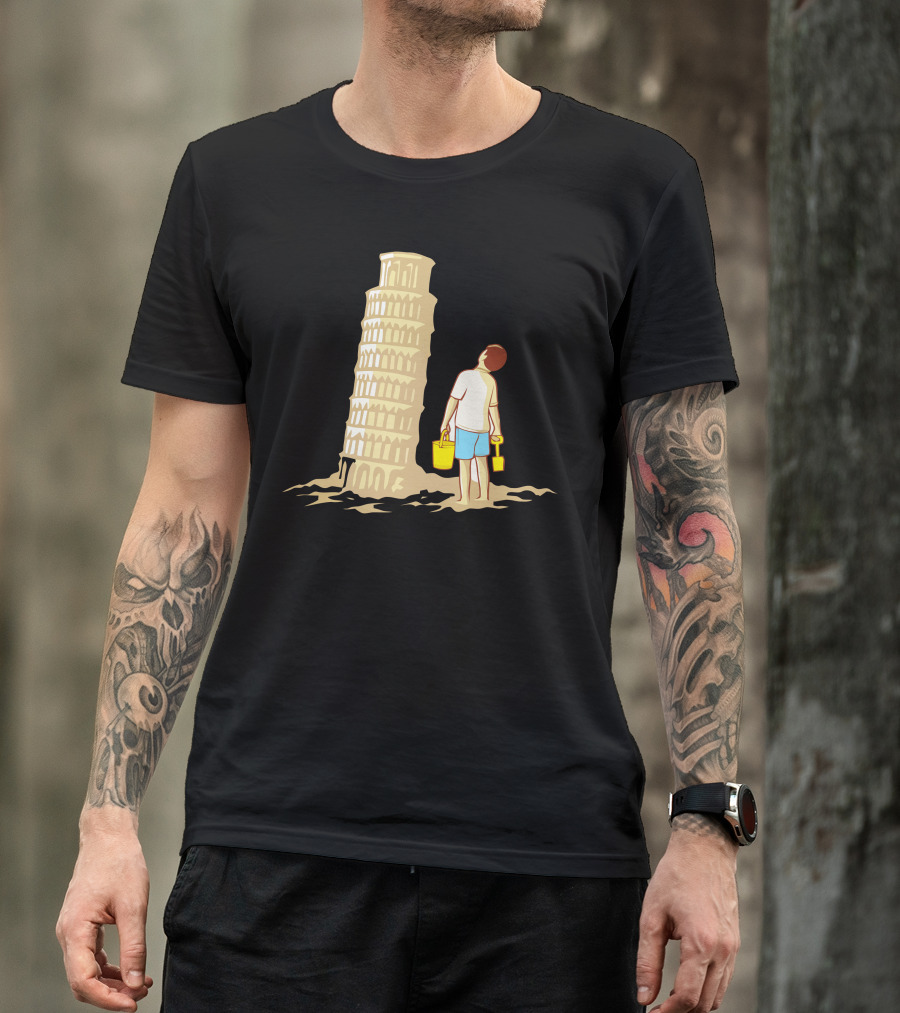 Amateur Sandcastle Leaning Tower Of Pisa Kid Beach Play T-Shirt