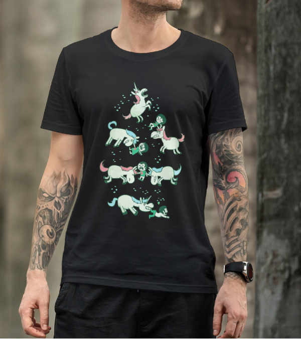 Angry Unicorns Battling Kids In A Magical Brawl T-Shirt