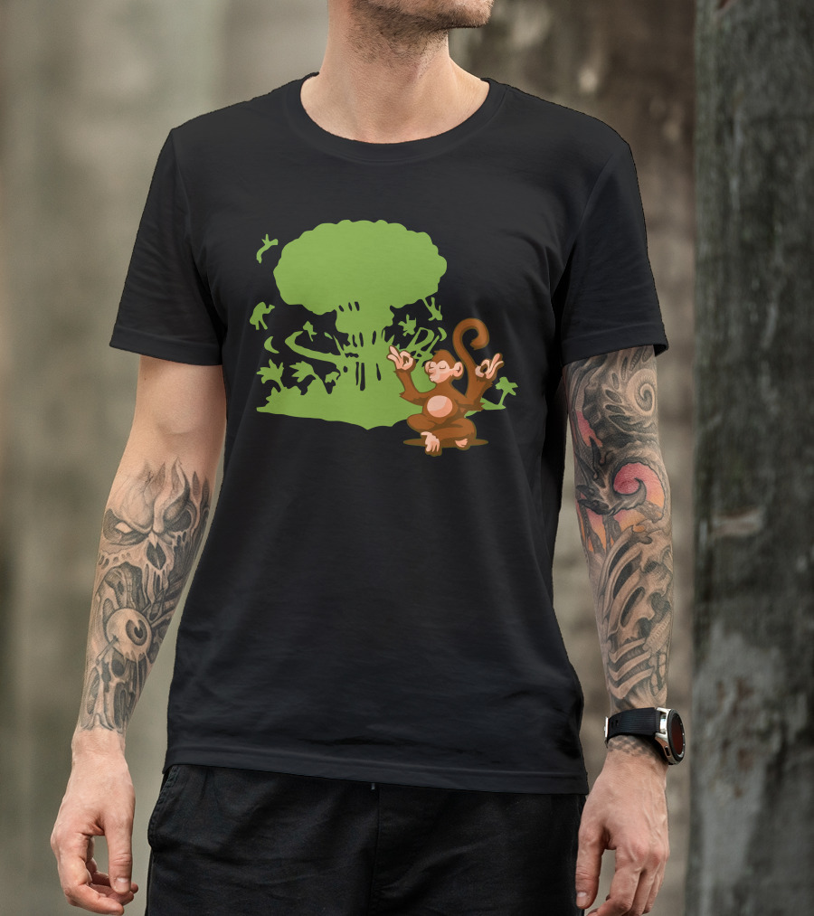 Apathetic Monkey Meditating Amidst Nuclear Explosion T-Shirt