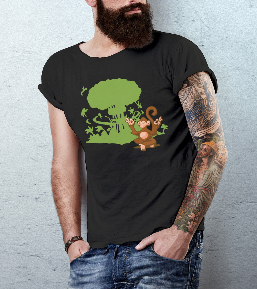 Apathetic Monkey Meditating Amidst Nuclear Explosion T-Shirt