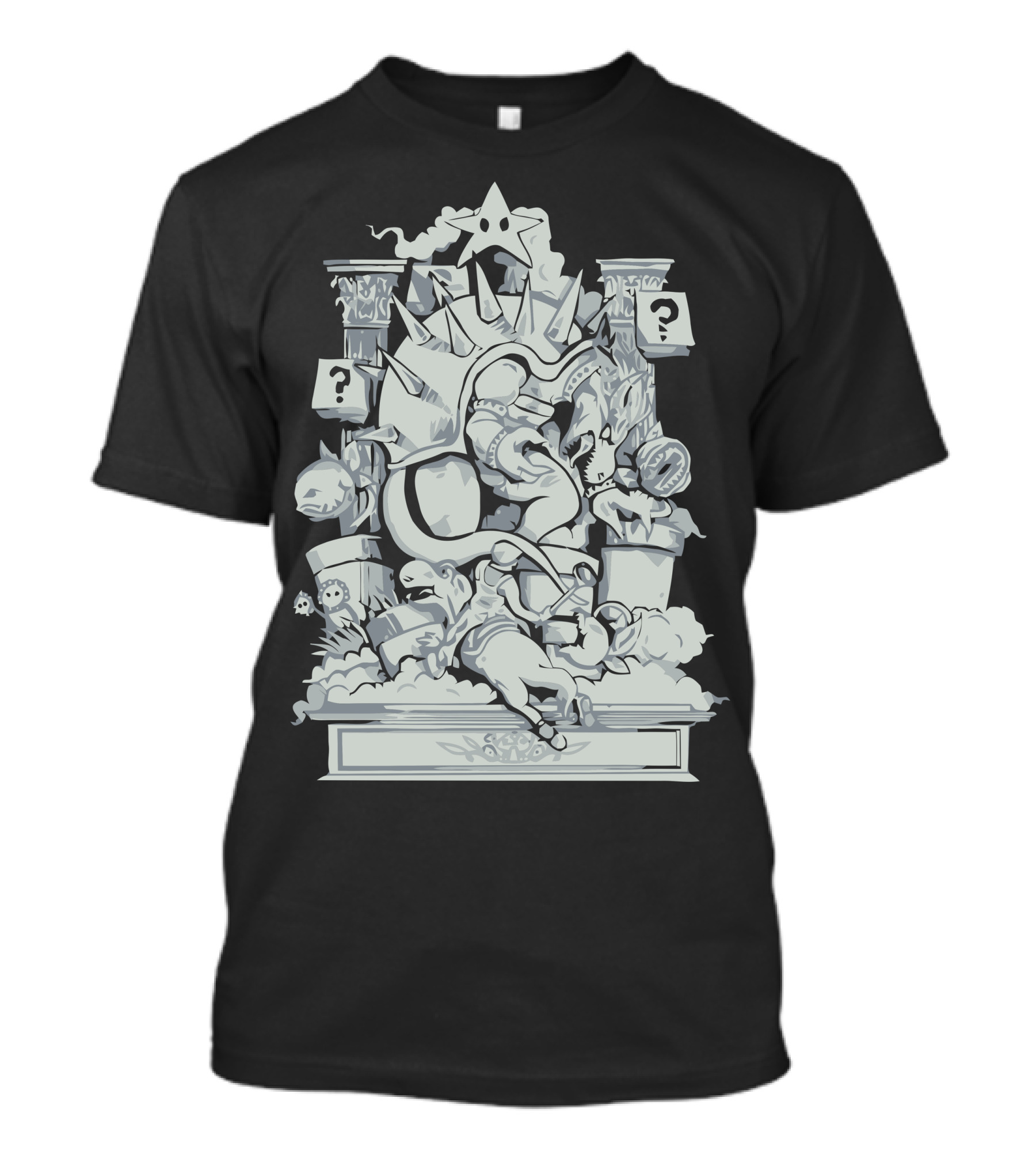 Bowser's Mushroom Kingdom Battle Scene With Question Blocks And Classic Characters T-Shirt