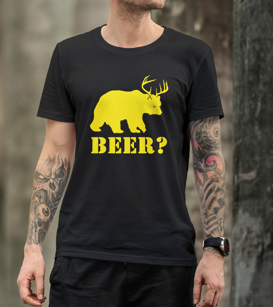 Beer Bear With Antlers Funny Drinking College Humor Party T-Shirt
