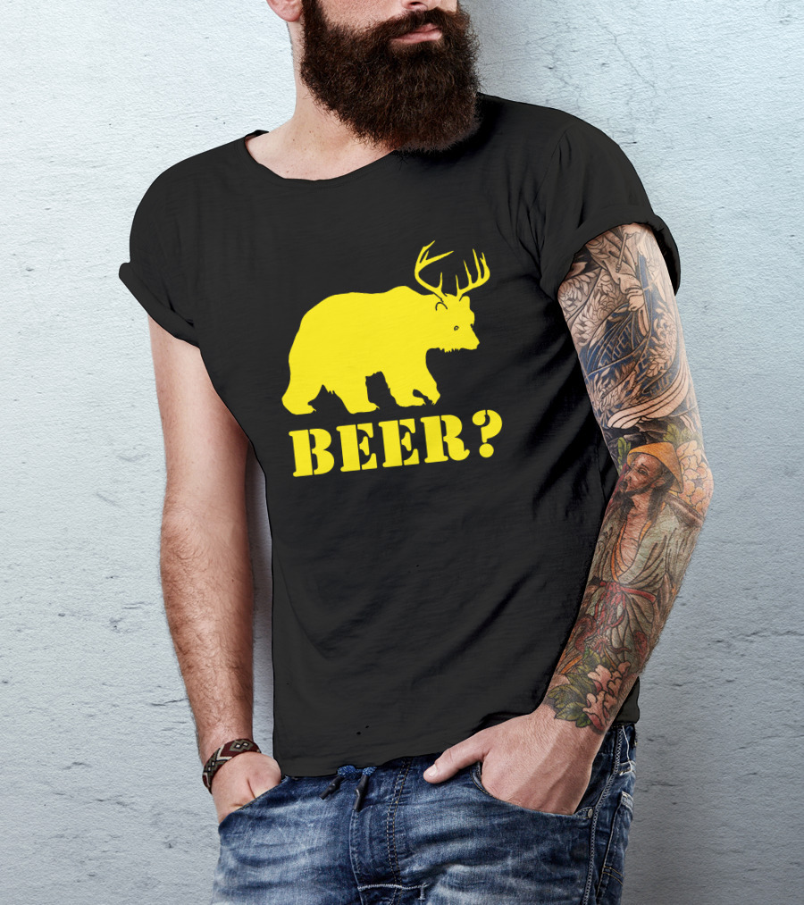 Beer Bear With Antlers Funny Drinking College Humor Party T-Shirt