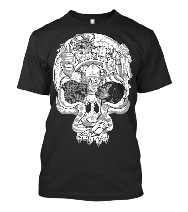 Boneheads Skull Collage Monsters Zombies Robots Octopus Horror T-Shirt
