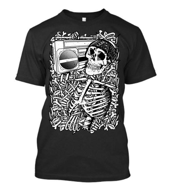 Boombox Skull Skeleton With Bone Headphones T-Shirt
