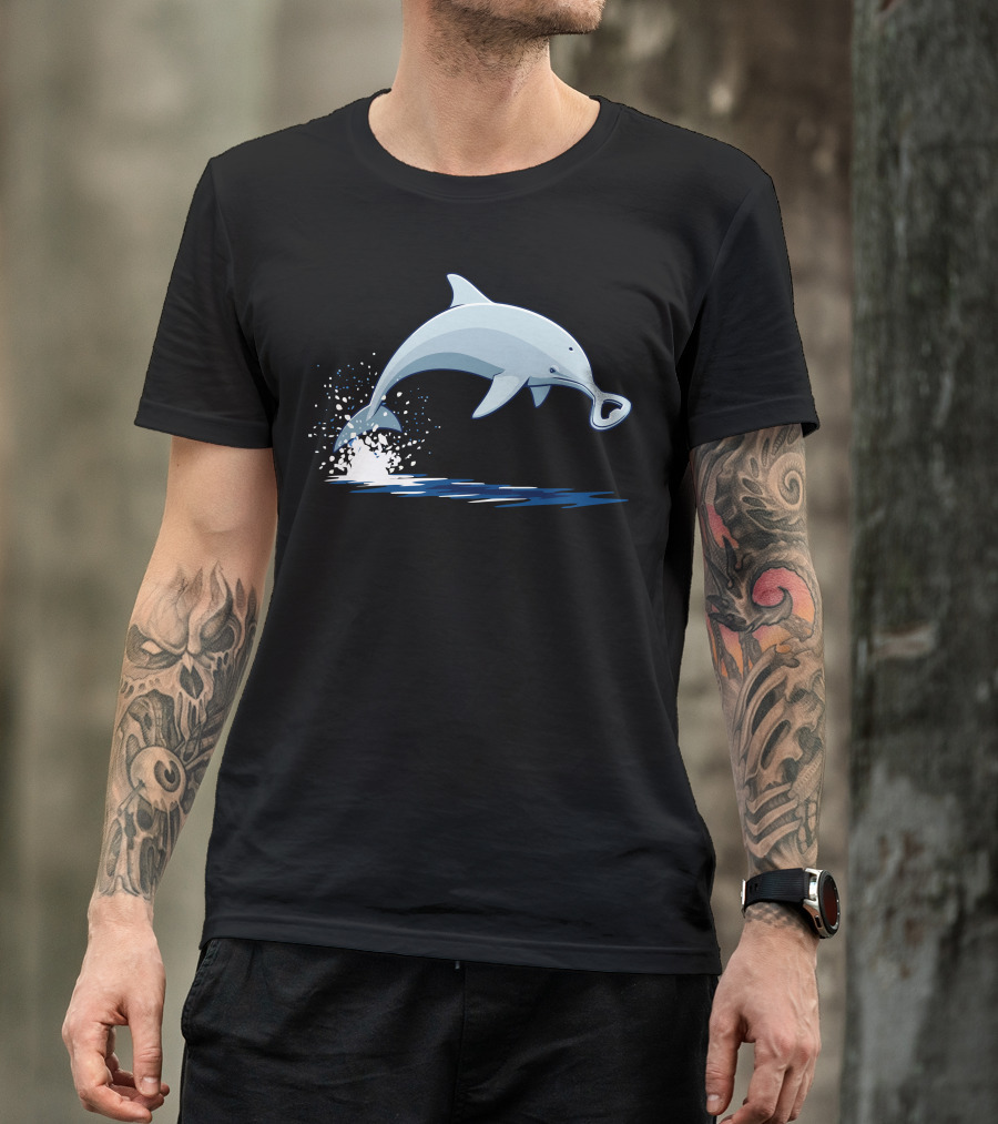 Dolphin Jumping With Bottle Opener Nose Splashing Water T-Shirt